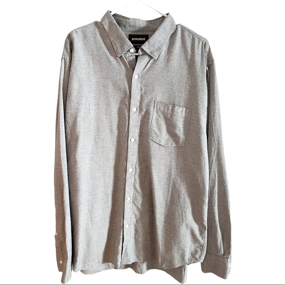 LBonobos Gray Button Down Long Sleeve Shirt With Front Pocket Slim Fit XXL - Picture 1 of 9